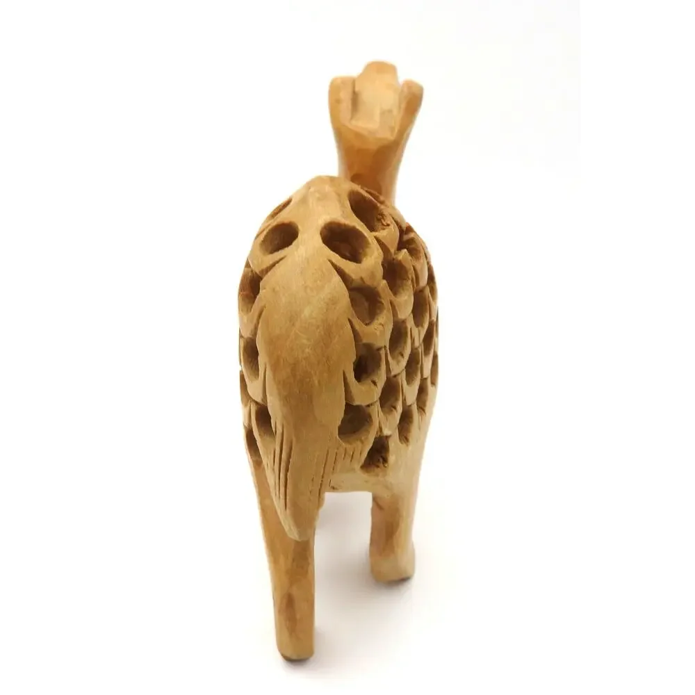 Vintage Hand Carved Wood Camel Figurine w Baby Camel Inside Pierced Carving
